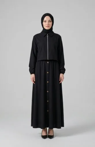 Ensemble Hijab Deux Pièces En Coton Avec Fermeture éclair 0239-01 Noir 0239-01