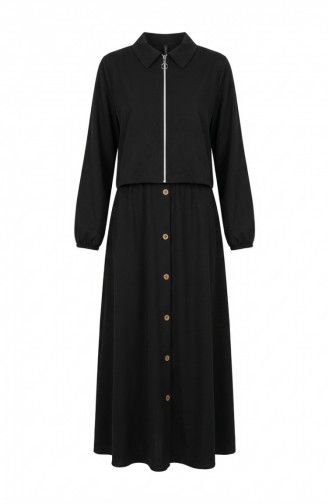 Fermuarlu Pamuklu Tesettür ikili Takım 0239-01 Siyah