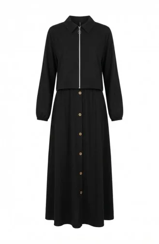 Ensemble Hijab Deux Pièces En Coton Avec Fermeture éclair 0239-01 Noir 0239-01