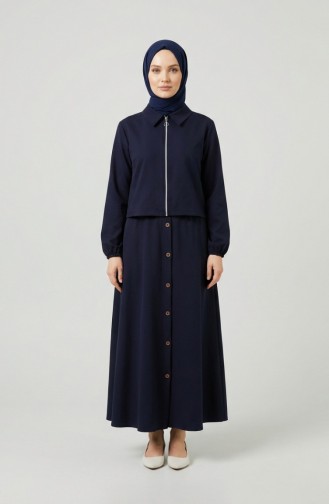 Zweiteiliges Hijab-Set Aus Baumwolle Mit Reißverschluss 0239-02 Marineblau 0239-02