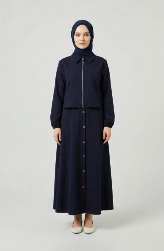 Zweiteiliges Hijab-Set Aus Baumwolle Mit Reißverschluss 0239-02 Marineblau 0239-02