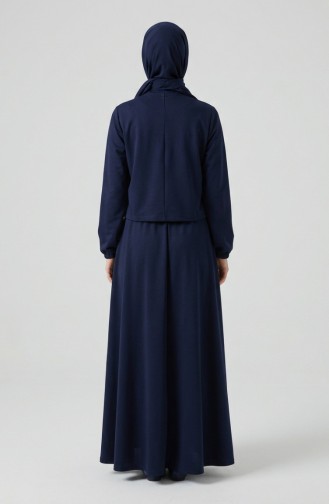 Zweiteiliges Hijab-Set Aus Baumwolle Mit Reißverschluss 0239-02 Marineblau 0239-02