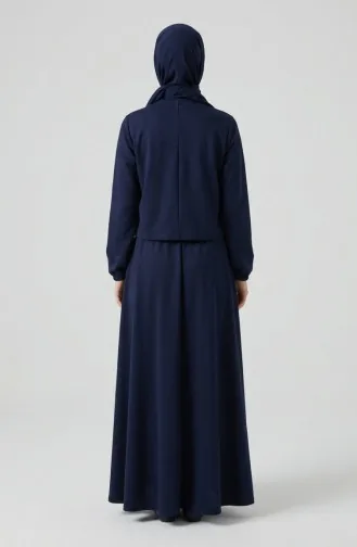 Zweiteiliges Hijab-Set Aus Baumwolle Mit Reißverschluss 0239-02 Marineblau 0239-02