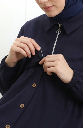 Zweiteiliges Hijab-Set Aus Baumwolle Mit Reißverschluss 0239-02 Marineblau 0239-02