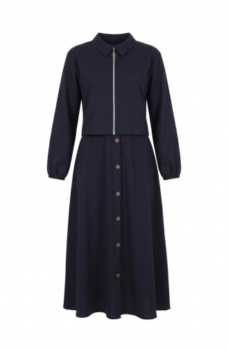 Zweiteiliges Hijab-Set Aus Baumwolle Mit Reißverschluss 0239-02 Marineblau 0239-02