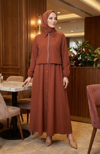 Zweiteiliges Hijab-Set Aus Baumwolle Mit Reißverschluss 0239-03 Terracotta 0239-03