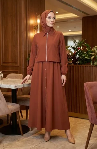 Cotton Two-Piece Hijab Set With Zipper 0239-03 Terracotta 0239-03