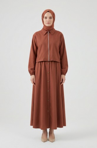 Zweiteiliges Hijab-Set Aus Baumwolle Mit Reißverschluss 0239-03 Terracotta 0239-03