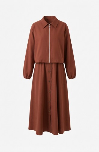 Zweiteiliges Hijab-Set Aus Baumwolle Mit Reißverschluss 0239-03 Terracotta 0239-03