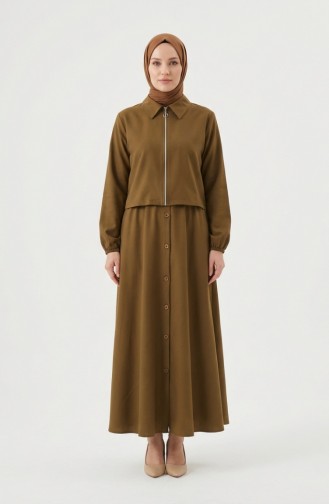 Zweiteiliges Hijab-Set Aus Baumwolle Mit Reißverschluss 0239-04 Olivgrün 0239-04