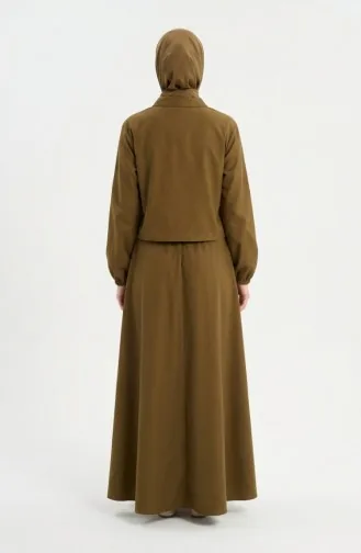 Cotton Two-Piece Hijab Set With Zipper 0239-04 Olive Green 0239-04