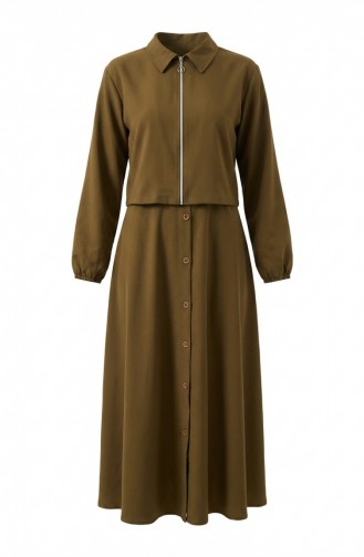 Zweiteiliges Hijab-Set Aus Baumwolle Mit Reißverschluss 0239-04 Olivgrün 0239-04