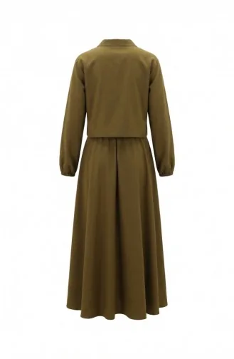 Cotton Two-Piece Hijab Set With Zipper 0239-04 Olive Green 0239-04