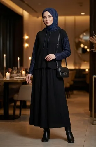 Sim Detail Hooded Two-Piece Set 2221-01 Black 2221-01