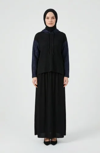 Sim Detail Hooded Two-Piece Set 2221-01 Black 2221-01