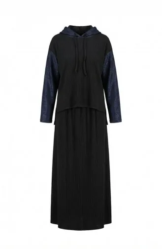 Sim Detail Hooded Two-Piece Set 2221-01 Black 2221-01