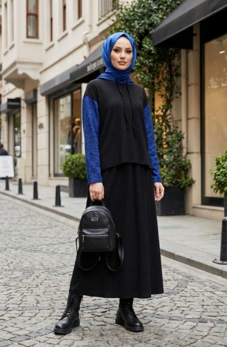 Sim Detail Tweedelig Capuchon Set 2221-02 Zwart Marineblauw 2221-02