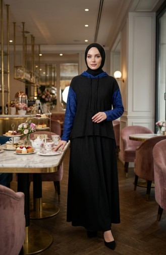 Sim Detail Tweedelig Capuchon Set 2221-02 Zwart Marineblauw 2221-02