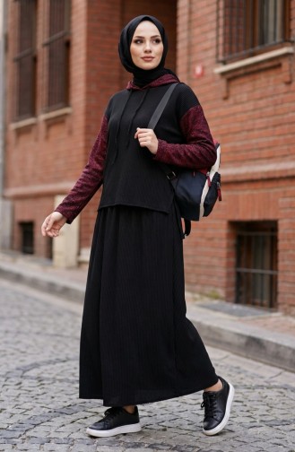 Ensemble Deux Pièces à Capuche Sim Detail 2221-03 Noir Bordeaux 2221-03