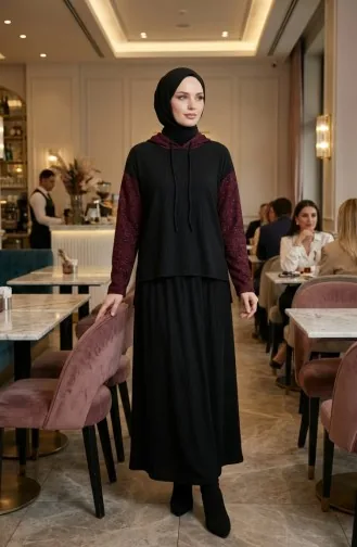 Ensemble Deux Pièces à Capuche Sim Detail 2221-03 Noir Bordeaux 2221-03