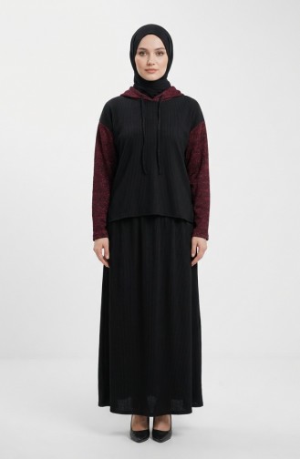 Ensemble Deux Pièces à Capuche Sim Detail 2221-03 Noir Bordeaux 2221-03