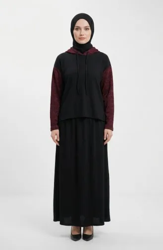 Ensemble Deux Pièces à Capuche Sim Detail 2221-03 Noir Bordeaux 2221-03