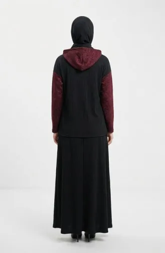 Ensemble Deux Pièces à Capuche Sim Detail 2221-03 Noir Bordeaux 2221-03