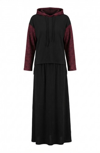 Ensemble Deux Pièces à Capuche Sim Detail 2221-03 Noir Bordeaux 2221-03