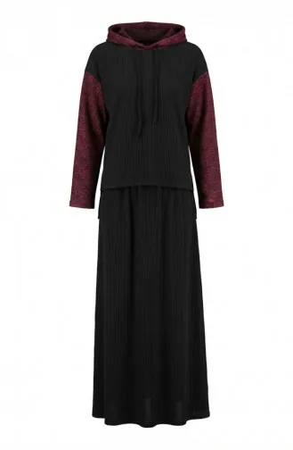 Ensemble Deux Pièces à Capuche Sim Detail 2221-03 Noir Bordeaux 2221-03