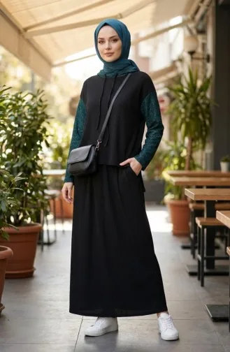 Sim Detail Hooded Two-Piece Set 2221-04 Black Petrol 2221-04