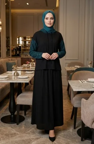 Sim Detail Hooded Two-Piece Set 2221-04 Black Petrol 2221-04