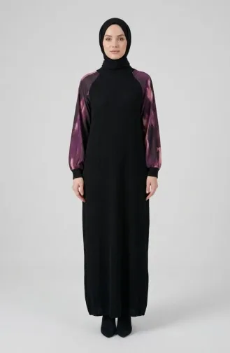 Verziertes Gemustertes Hijab-Kleid 2217-01 Schwarz Lila 2217-01