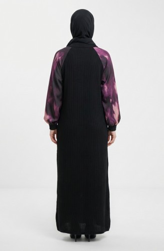 Embellished Patterned Hijab Dress 2217-01 Black Purple 2217-01