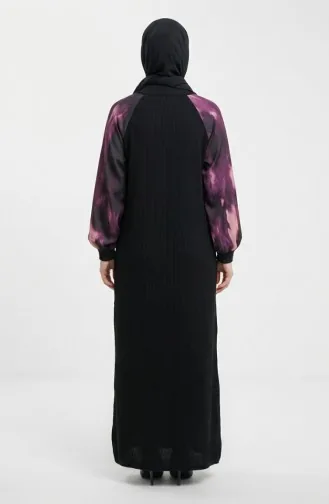 Verziertes Gemustertes Hijab-Kleid 2217-01 Schwarz Lila 2217-01