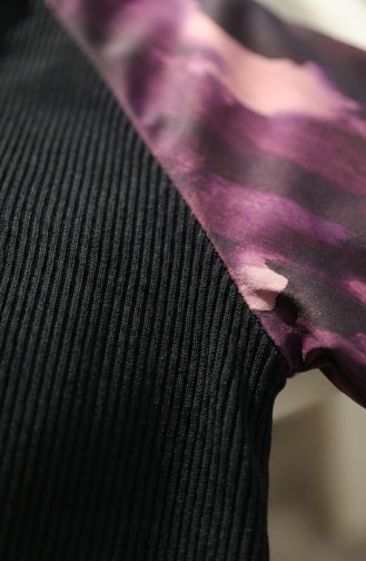 Embellished Patterned Hijab Dress 2217-01 Black Purple 2217-01