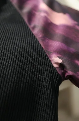 Verziertes Gemustertes Hijab-Kleid 2217-01 Schwarz Lila 2217-01