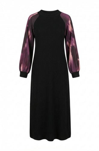 Embellished Patterned Hijab Dress 2217-01 Black Purple 2217-01