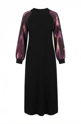 Verziertes Gemustertes Hijab-Kleid 2217-01 Schwarz Lila 2217-01