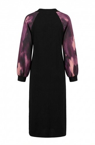 Embellished Patterned Hijab Dress 2217-01 Black Purple 2217-01