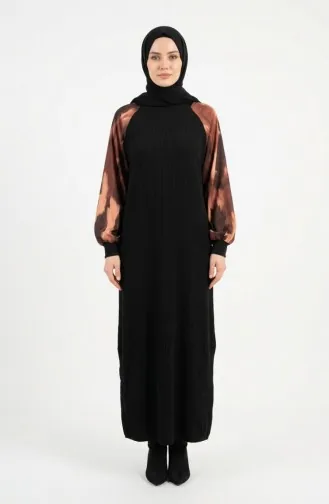 Verziertes Gemustertes Hijab-Kleid 2217-02 Schwarz Braun 2217-02