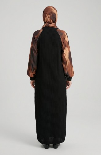 Embellished Patterned Hijab Dress 2217-02 Black Brown 2217-02