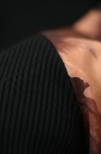 Embellished Patterned Hijab Dress 2217-02 Black Brown 2217-02