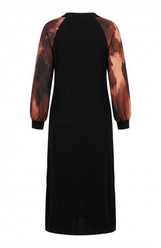 Embellished Patterned Hijab Dress 2217-02 Black Brown 2217-02