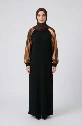 فستان حجاب مزخرف بنقوش 2217-03 أسود كاكي 2217-03