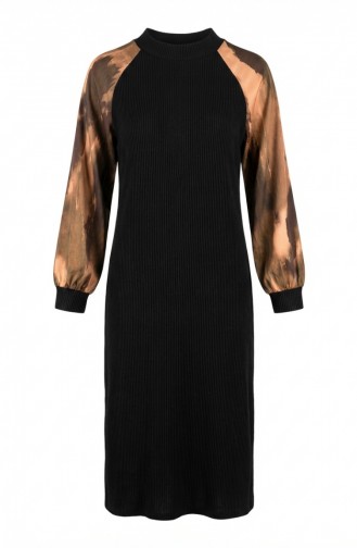 Versierde Hijabjurk Met Patroon 2217-03 Zwart Khaki 2217-03