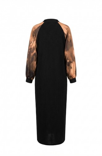 Versierde Hijabjurk Met Patroon 2217-03 Zwart Khaki 2217-03