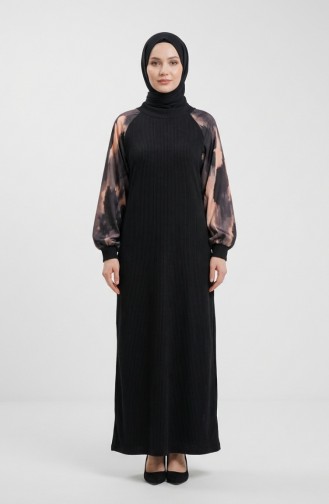 Embellished Patterned Hijab Dress 2217-04 Black Anthracite 2217-04