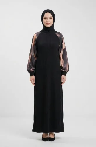 Verziertes Gemustertes Hijab-Kleid 2217-04 Schwarz Anthrazit 2217-04