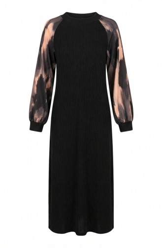 Embellished Patterned Hijab Dress 2217-04 Black Anthracite 2217-04