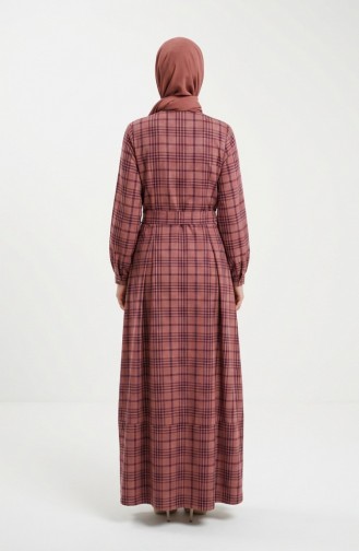 Geruite Hijabjurk Met Ceintuur 2219-01 Bordeauxrood 2219-01